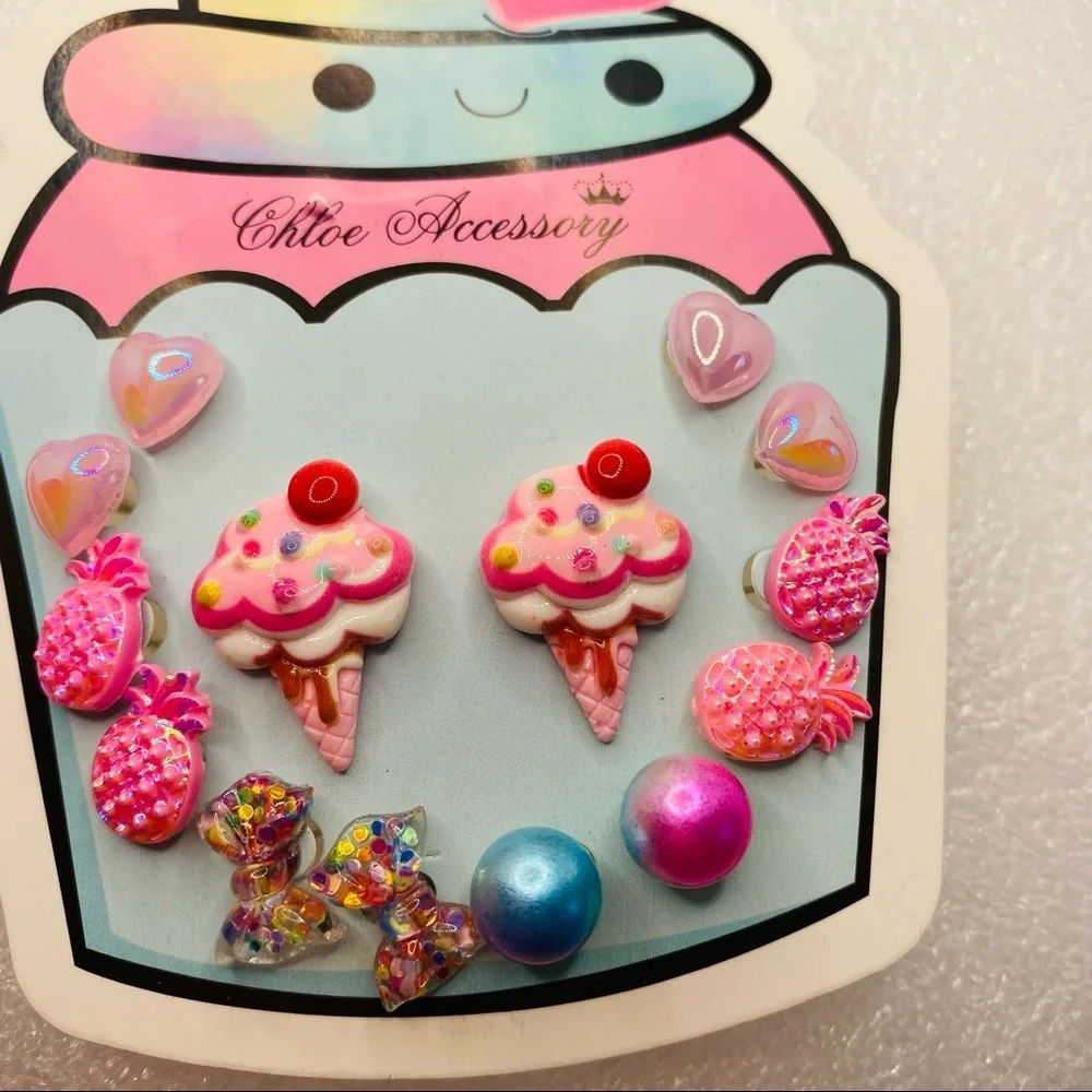 NWT Earrings Pink Unicorn Cup cakes Pineapples Hearts and more! 14 Pairs Pie…